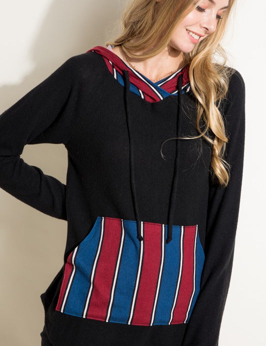 Women's Casual Long Sleeve Stripe Hoodie Sweatshirt