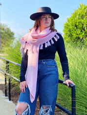 Women's Cozy Pink Fringe Knit Scarf