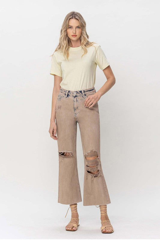 Women's Distressed Vintage Crop Flare Jeans