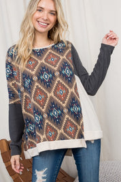 Plus Size Oversized Aztec Print Cozy Top