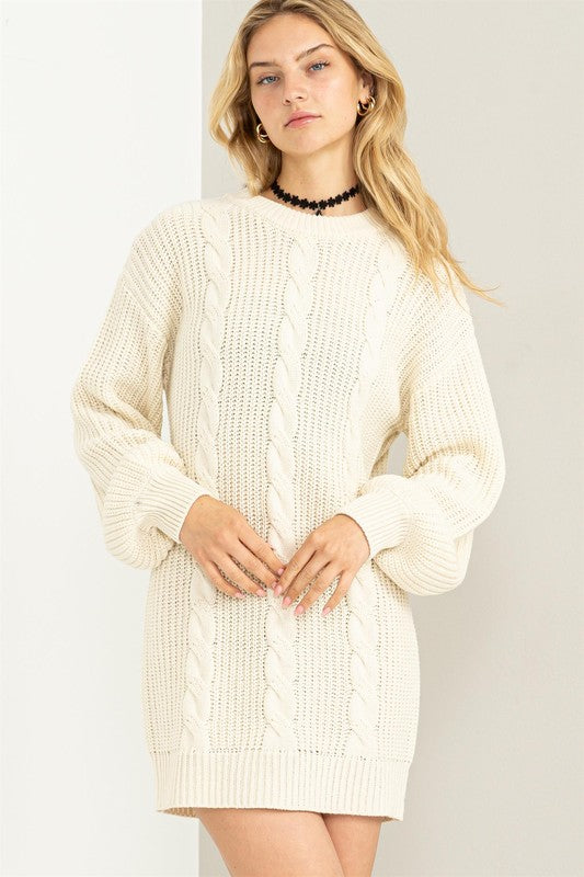 Women's Cozy Cable-Knit Ribbed Mini Sweater Dress