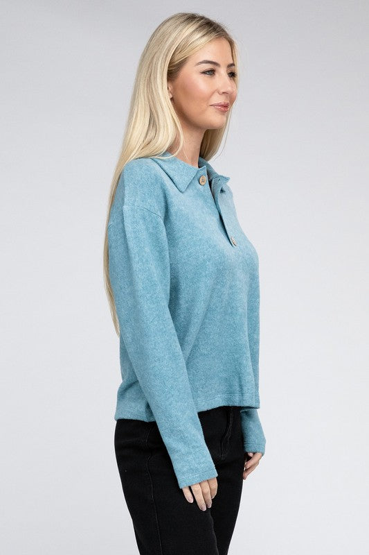 Women's Relaxed Collared Button Front Sweater