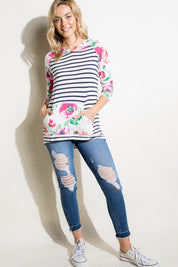 Women's Casual Stripe Floral Mixed Sweatshirt