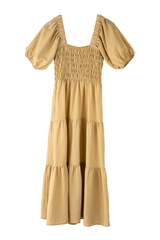 Women's Tiered Long Dress with Puff Sleeves