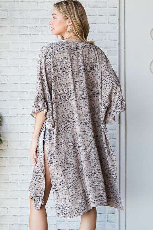 Women's Natural Geo Print Mid Sleeve Kimono Plus