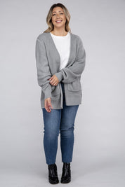 Plus Size Oversized Waffle Open Cardigan Sweater
