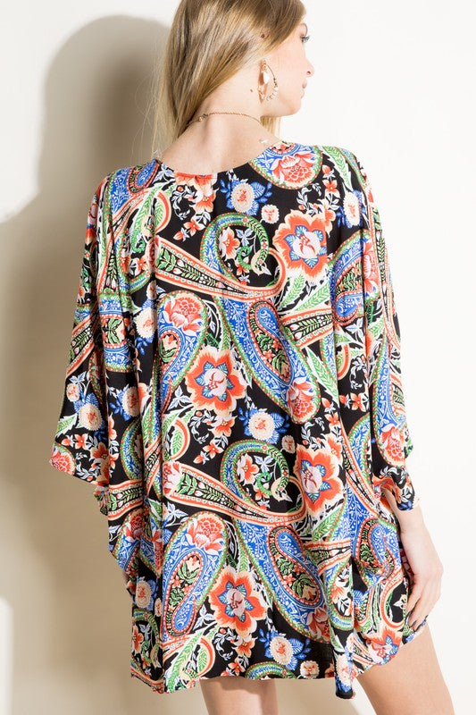 Women's Loose Fit Paisley Woven Kimono Cardigan