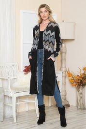 Women's Casual Mixed Media Maxi Cardigan