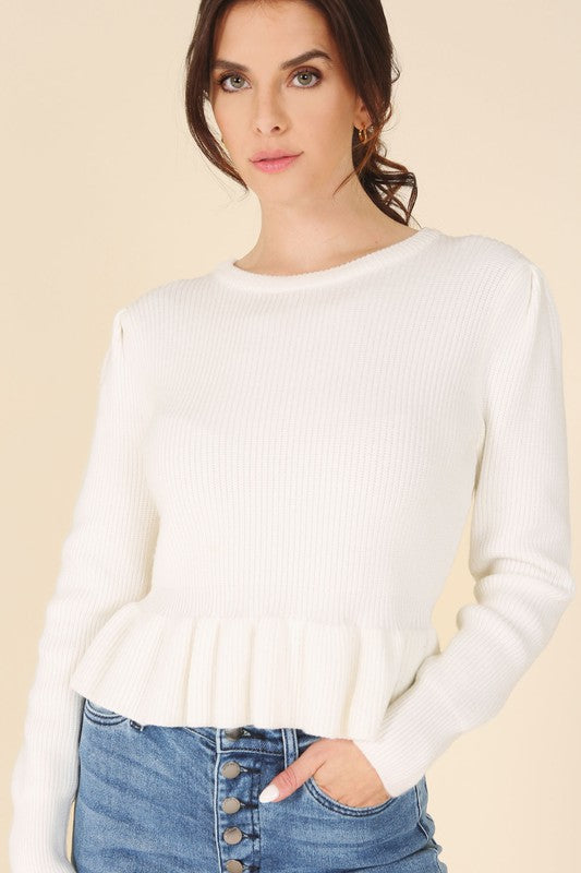 Women's Puff Sleeve Peplum Sweater Top