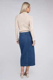 Women's High Waist Stretch Midi Denim Skirt