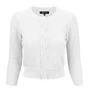 Women's Cropped 3/4 Sleeve Knit Cardigan Sweater