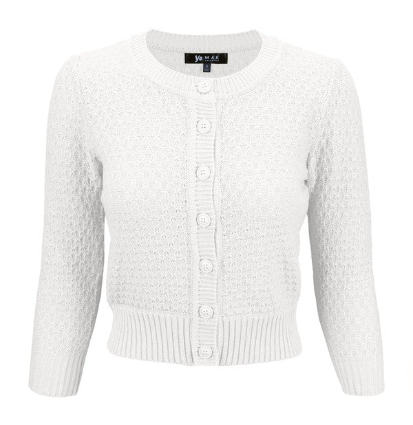 Women's Cropped 3/4 Sleeve Knit Cardigan Sweater