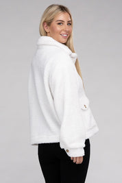 Women's Relaxed Fit Cozy Sherpa Button-Front Jacket