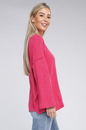 Women's Casual Ribbed Henley Sweater with Bell Sleeves