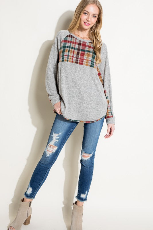 Women's Casual Multi Color Plaid Mixed Top