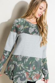 Women's Relaxed Floral Mixed Terry Tunic Top