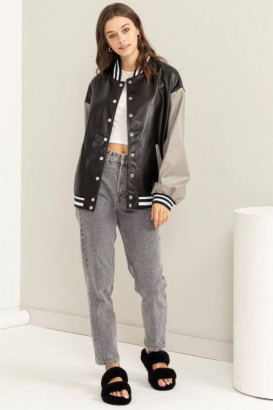 Women's Colorblock Loose Fit Baseball Jacket