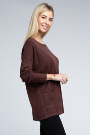 Women's Relaxed Viscose Sweater with Front Pockets