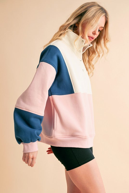 Women's Colorblock Snap Button Pullover