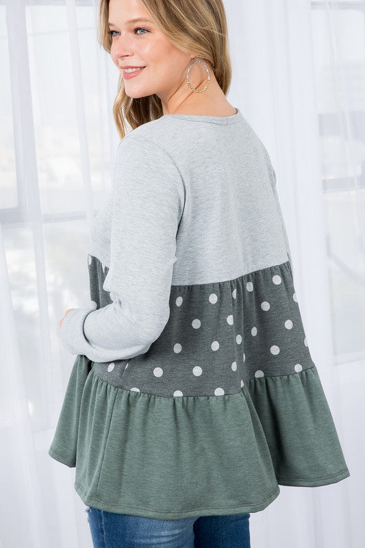 Women's Casual Colorblock Polka Dot Top