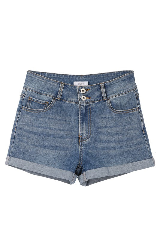 Women's High Waisted Rolled Denim Shorts