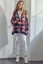 Women's Oversized Plaid Buttondown Cardigan