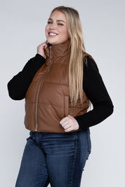 Plus Size Casual Puff Vest with Pockets