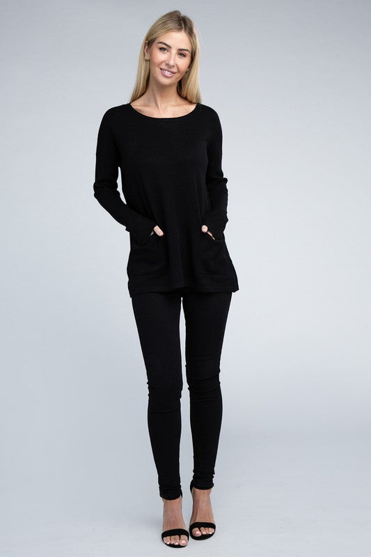 Women's Relaxed Viscose Sweater with Front Pockets