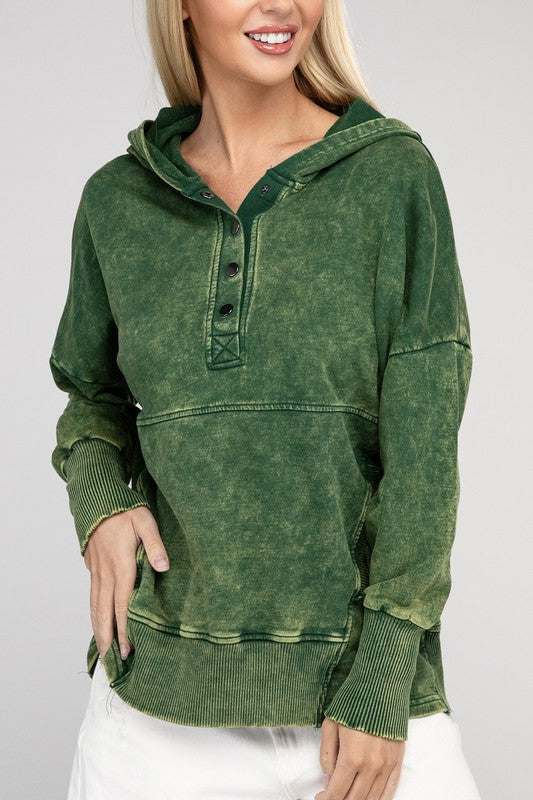 Women's Loose Fit Acid Wash Kangaroo Pocket Hoodie