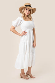 Women's Tiered Long Dress with Puff Sleeves