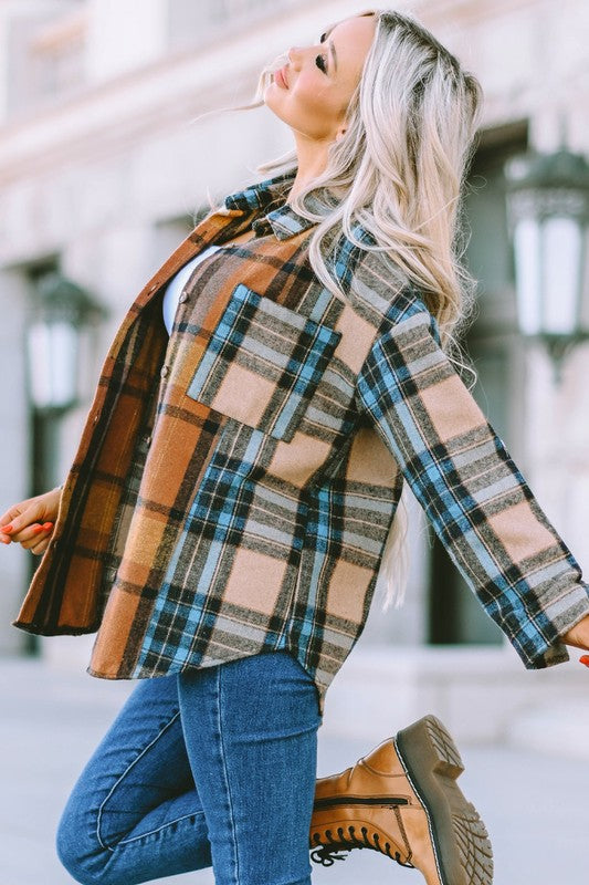 Women's Long Sleeve Plaid Button-Up Shirt with Pockets