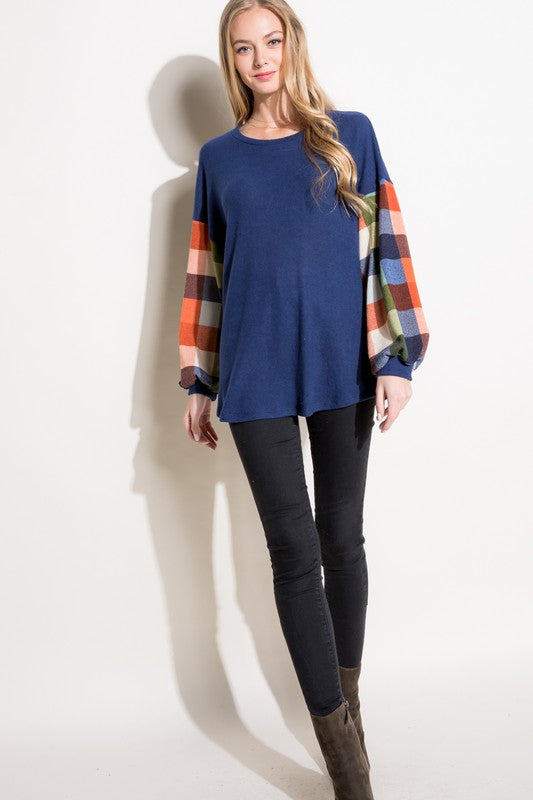 Women's Loose Fit Multi Plaid Long Sleeve Top