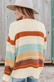 Women's Color Block Striped Sweater with Drop-Shoulder Design