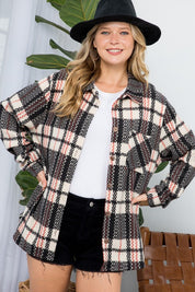 Women's Oversized Fuzzy Plaid Flannel Button Down Shacket