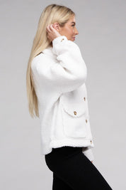 Women's Relaxed Fit Cozy Sherpa Button-Front Jacket