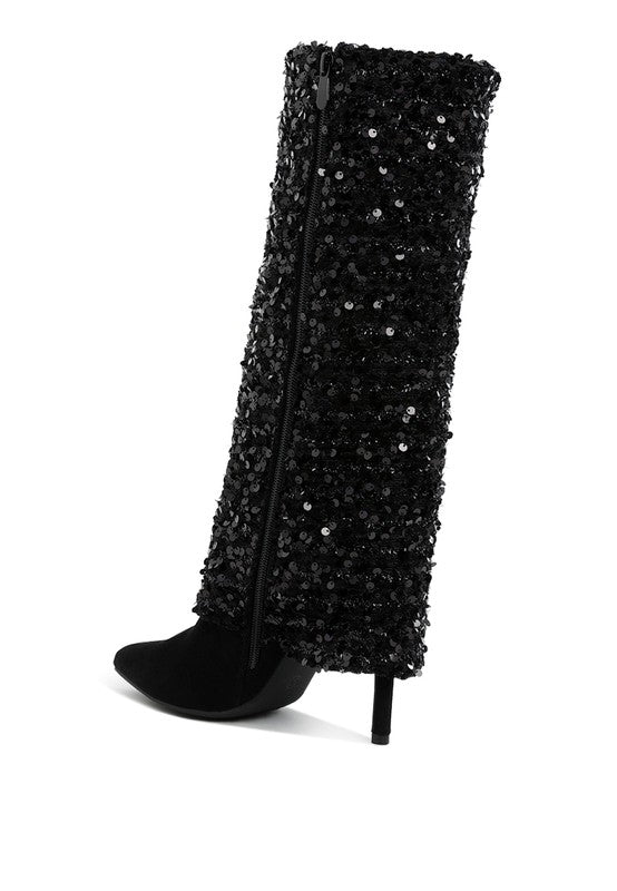 Women's Sequinned Fold Over Calf Boots