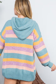 Women's Oversized Multi Stripe Pullover Hoodie Sweater