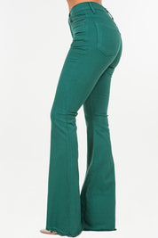 Women's High Rise Bell Bottom Jeans in Hunter Green