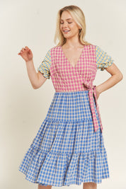 Women's Colorblock Gingham Tiered Dress