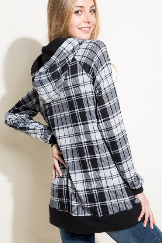 Women's Casual Plaid Mixed Hoodie Sweatshirt