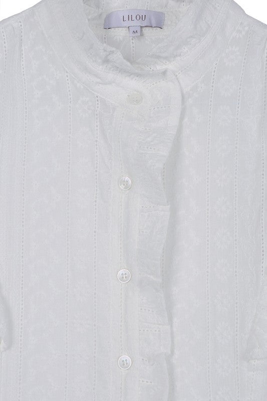 Women's Embroidered Eyelet Button Up Blouse