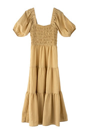 Women's Tiered Long Dress with Puff Sleeves