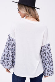 Women's Animal Print Mixed Volume Sleeve Top