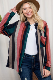 Women's Oversized Cozy Stripe Flannel Shacket