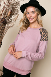 Plus Size Casual Cheetah Print Mixed Sweatshirt