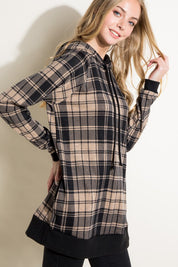 Women's Casual Plaid Mixed Hoodie Sweatshirt