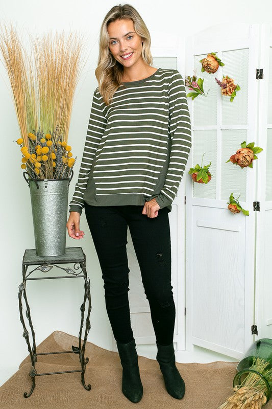 Women's Relaxed Fit Stripe and Solid Mix Top