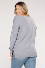 Women's Plus Oversized V-Neck Garment Dyed Sweater