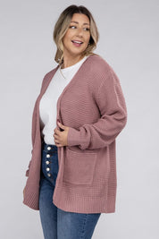 Plus Size Oversized Waffle Open Cardigan Sweater