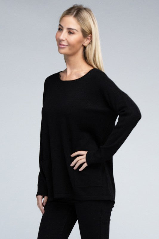 Women's Relaxed Viscose Sweater with Front Pockets